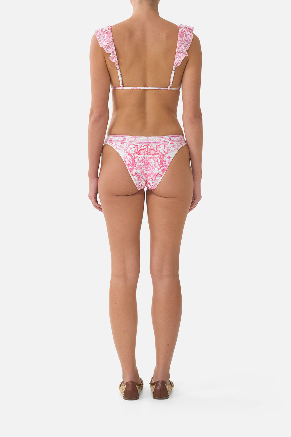 TIE FRONT TRI BIKINI TOP WITH FRILL NECK LIVIN LA VIDA ROSA