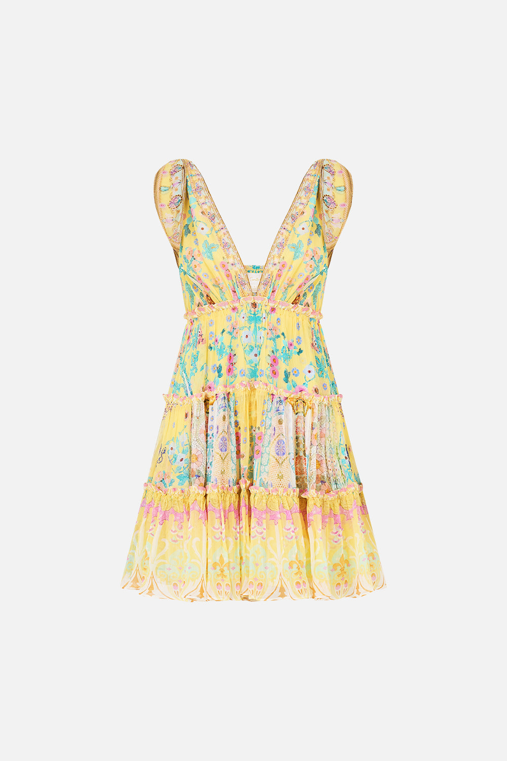 The CAMILLA TIERED SHORT DRESS WITH SHOULDER TIES BARCELONA BEBE
