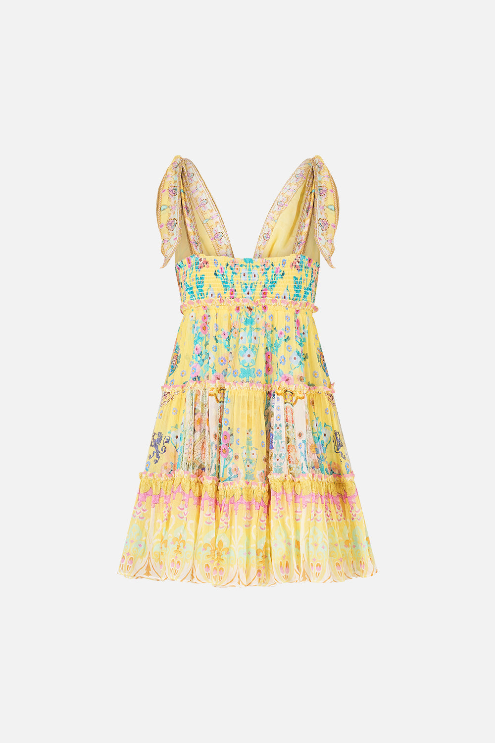 TIERED SHORT DRESS WITH SHOULDER TIES BARCELONA BEBE