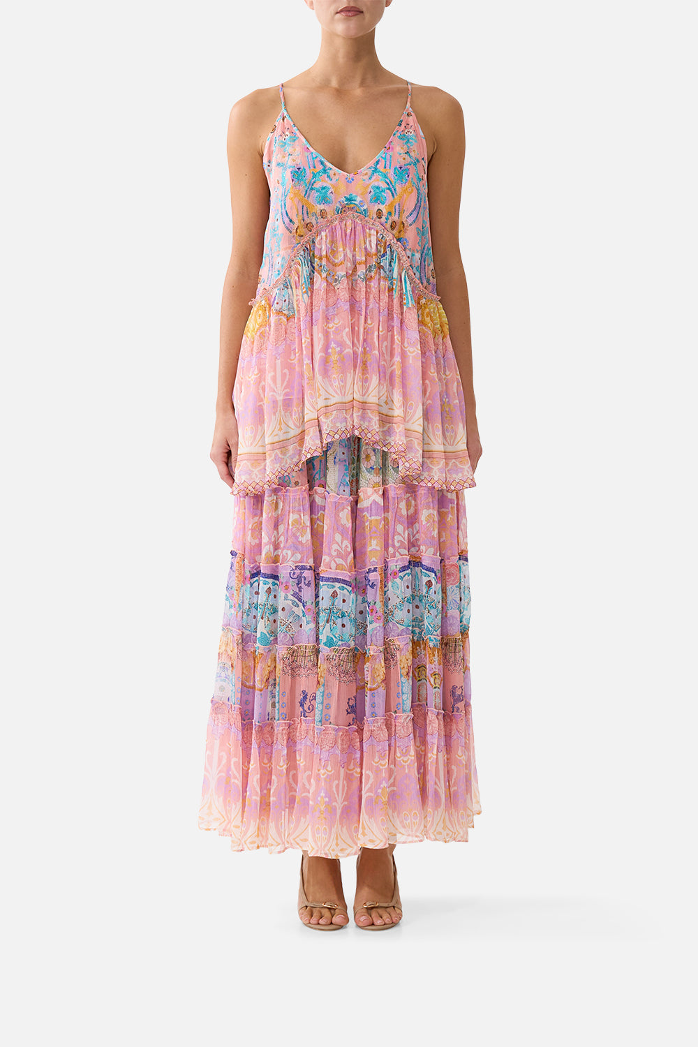 The CAMILLA SHIRRED WAIST TIERED CIRCLE SKIRT HOWDY GAUDIHOWDY GAUDI