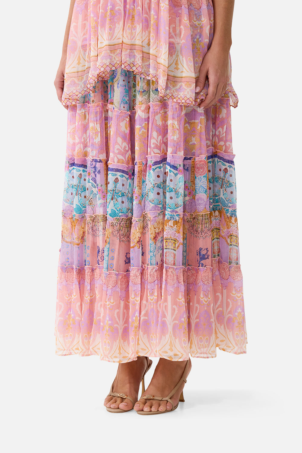 The CAMILLA SHIRRED WAIST TIERED CIRCLE SKIRT HOWDY GAUDI