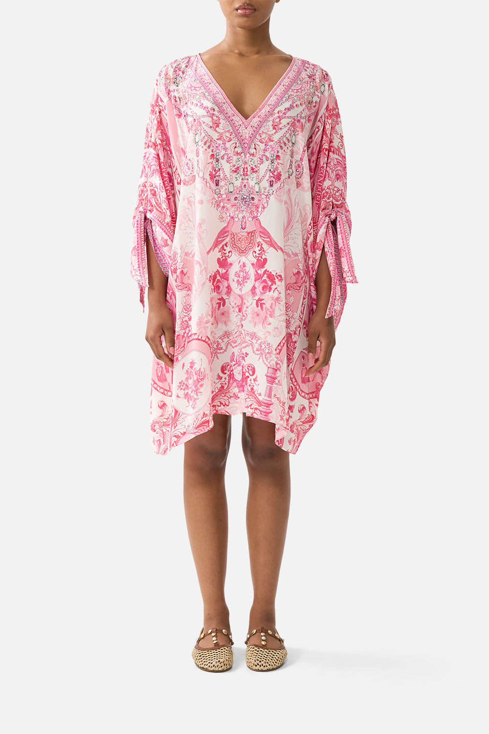 TIE SLEEVE SHORT V NECK KAFTAN LIVIN LA VIDA ROSA