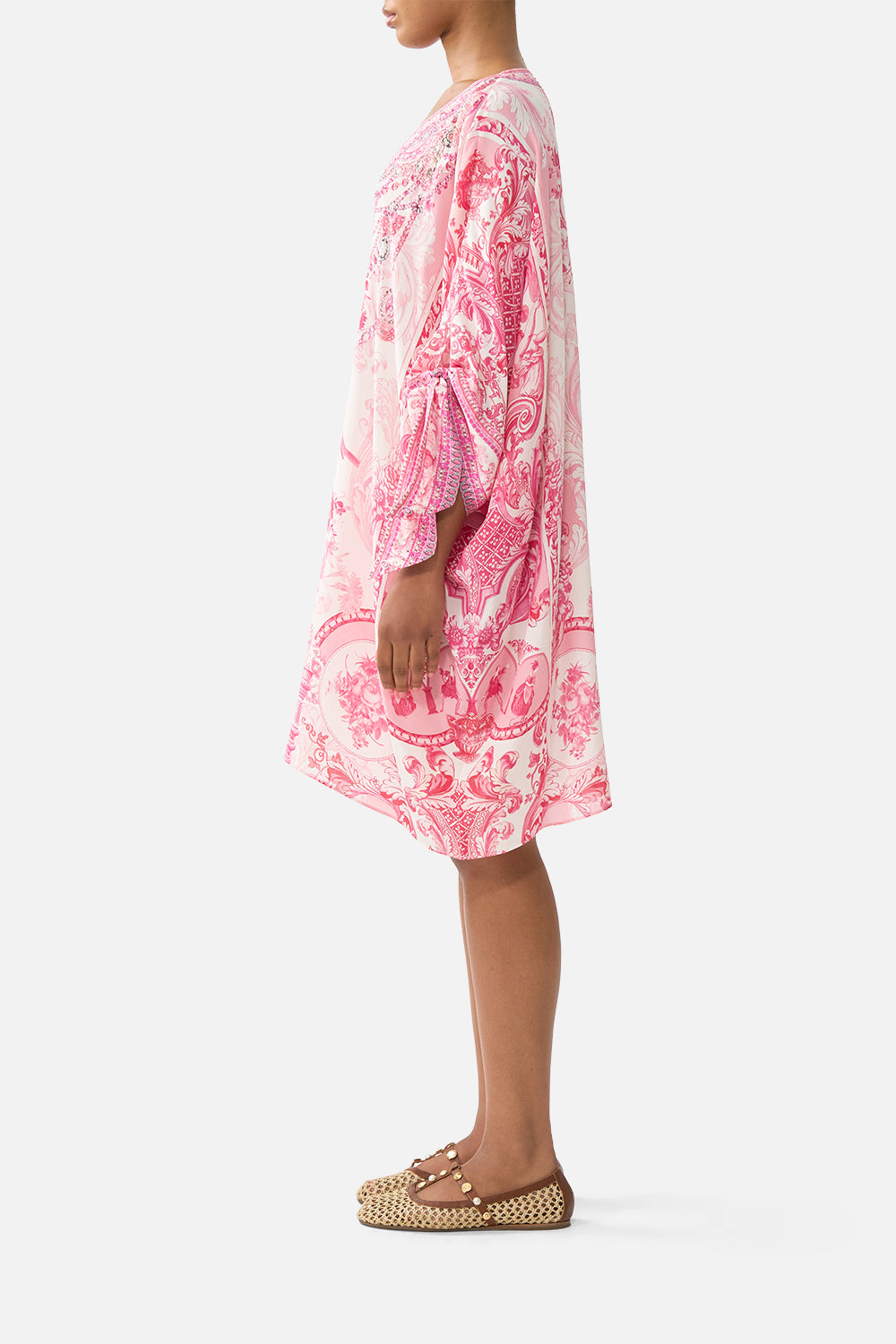 TIE SLEEVE SHORT V NECK KAFTAN LIVIN LA VIDA ROSA