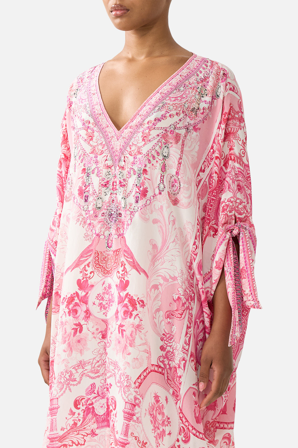 TIE SLEEVE SHORT V NECK KAFTAN LIVIN LA VIDA ROSA