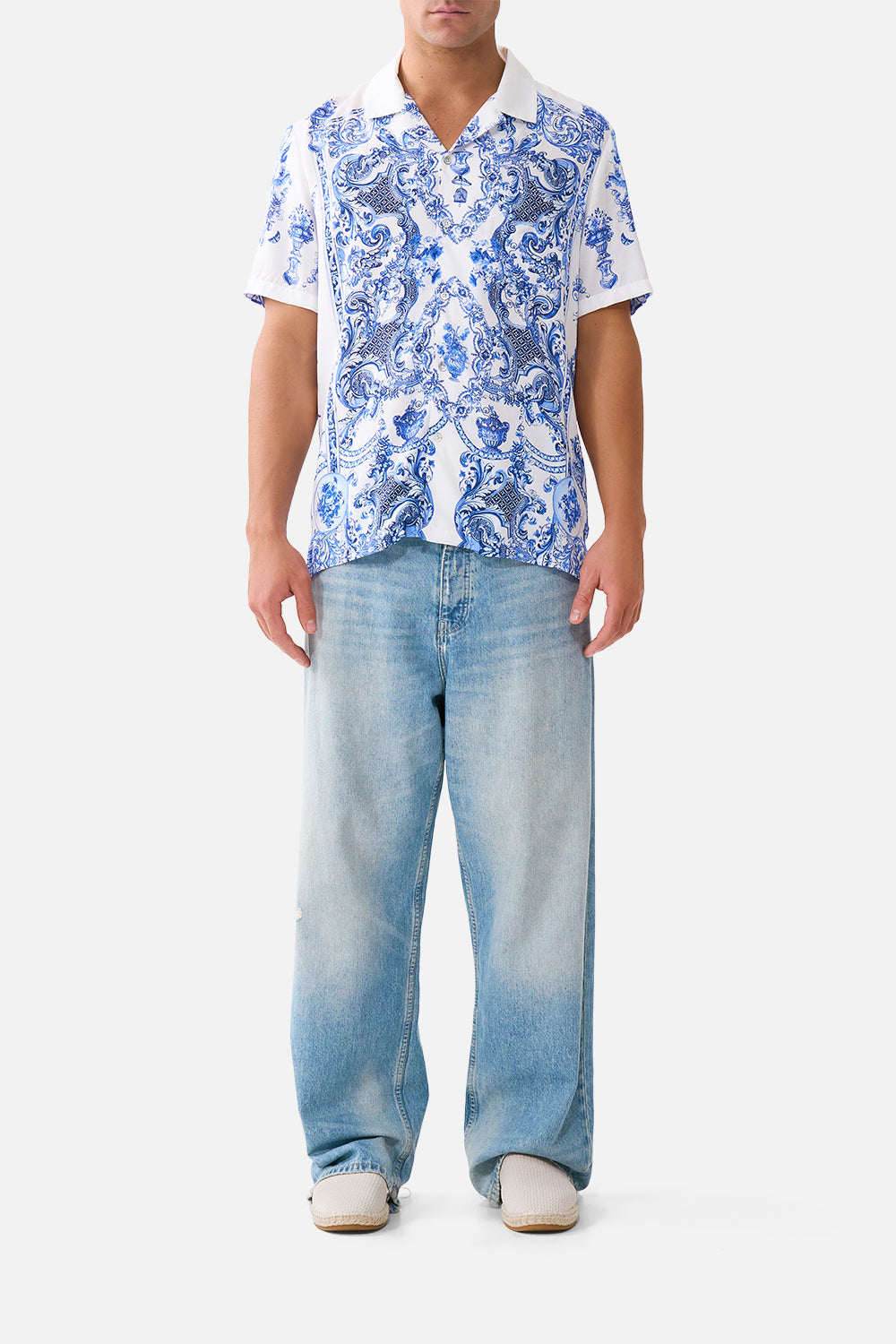 The CAMILLA SHORT SLEEVE CAMP COLLARED SHIRT CERAMIC PANORAMICCERAMIC PANORAMIC