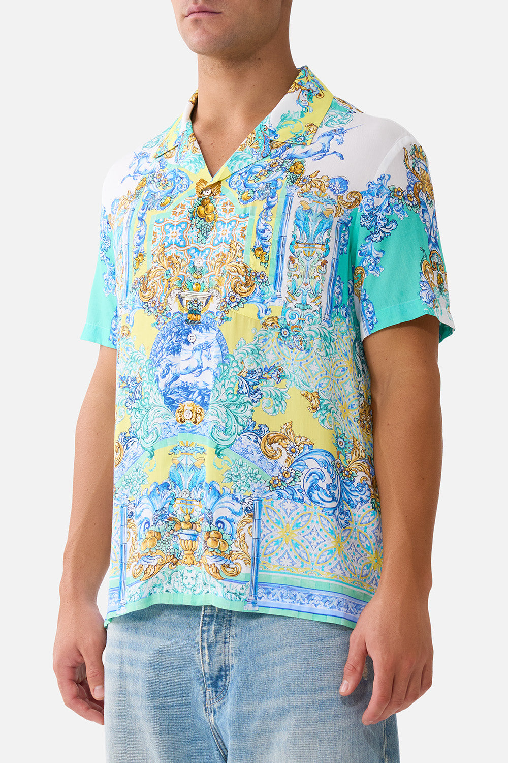 SHORT SLEEVE CAMP COLLARED SHIRT DIAL UP THE TILES