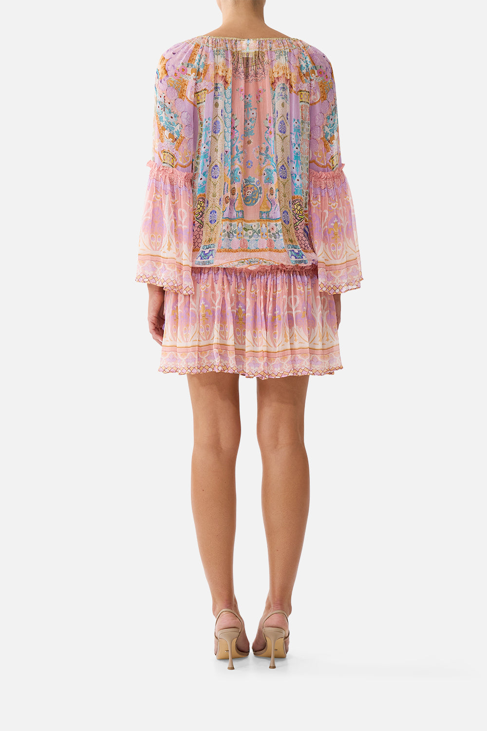 SHORT DROPPED WAIST DRESS WITH BELL SLEEVE HOWDY GAUDI