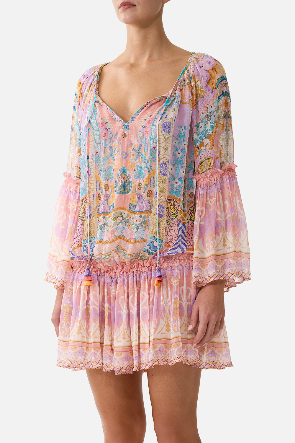 SHORT DROPPED WAIST DRESS WITH BELL SLEEVE HOWDY GAUDI