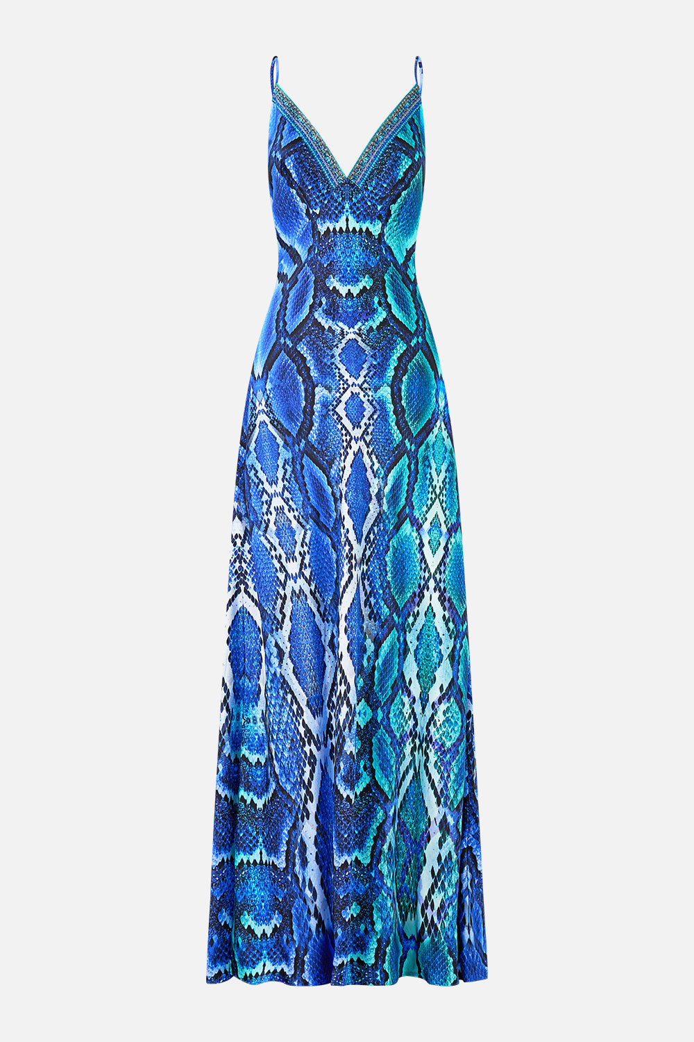 V NECK FULL LENGTH BIAS SLIP DRESS THE SAPPHIRE SERPENT