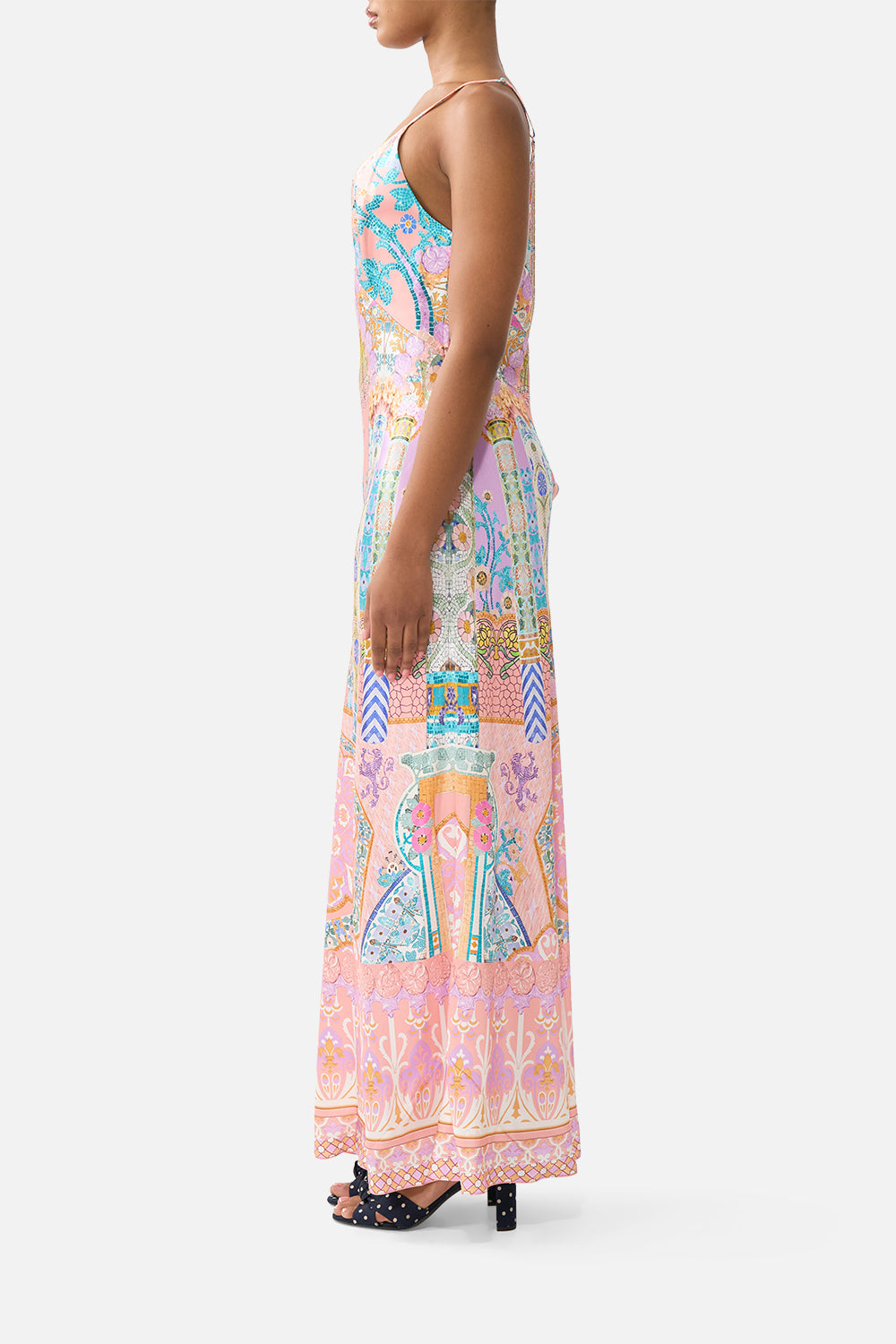The CAMILLA V NECK FULL LENGTH BIAS SLIP DRESS HOWDY GAUDI