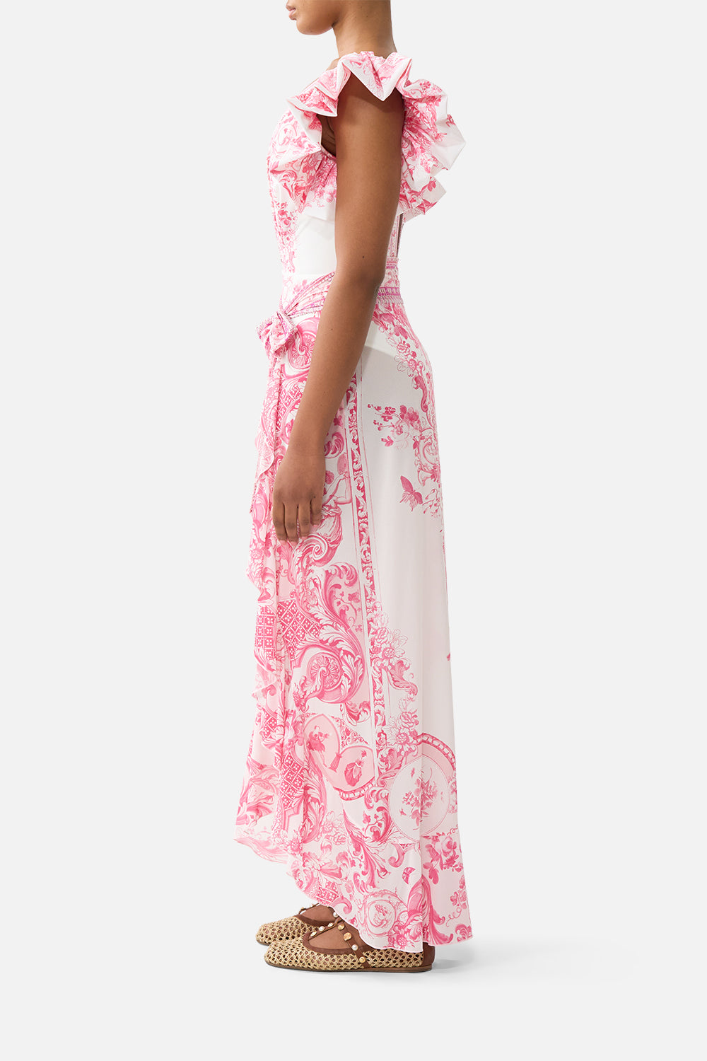 LONG SARONG WITH TIE WAIST AND FRILL EDGE LIVIN LA VIDA ROSA