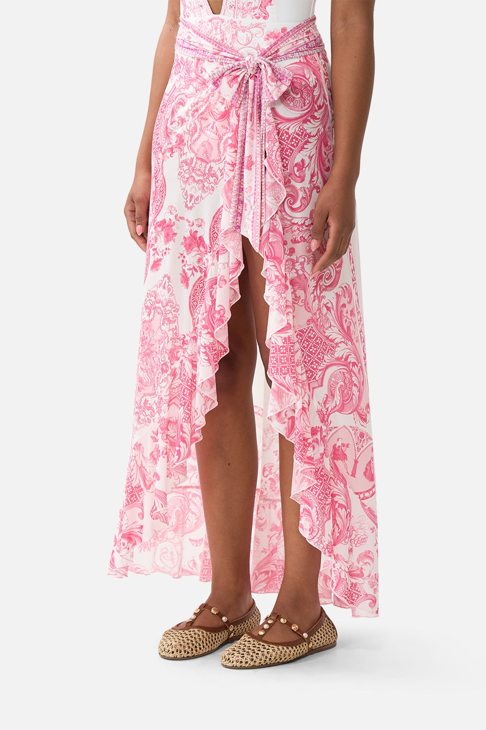 LONG SARONG WITH TIE WAIST AND FRILL EDGE LIVIN LA VIDA ROSA