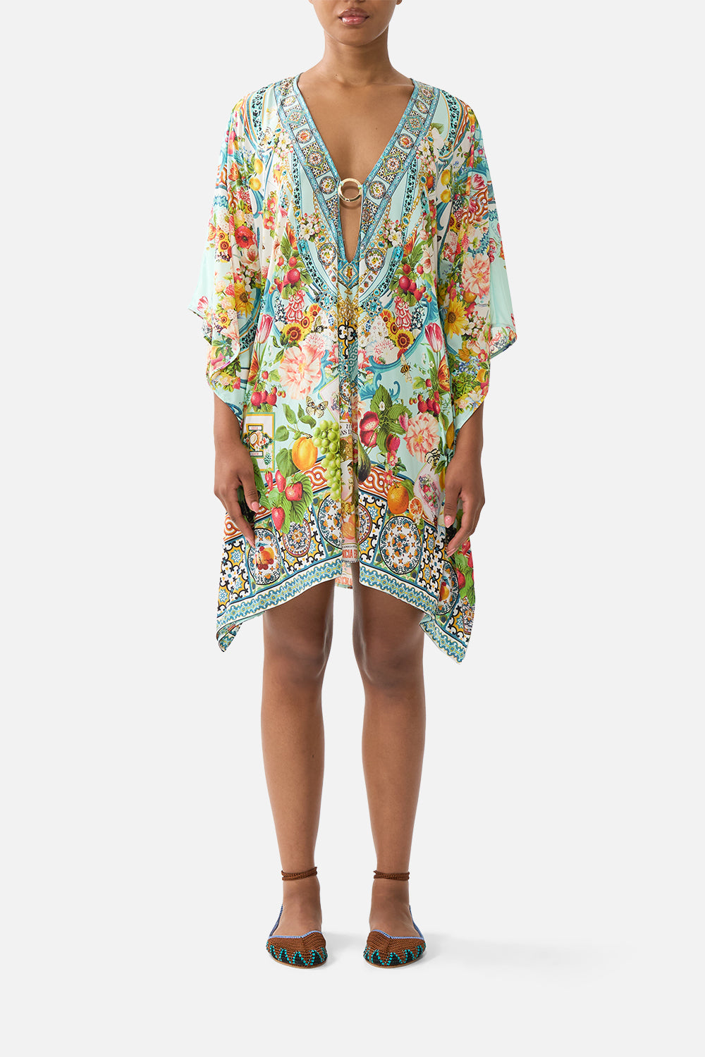 SHORT V NECK KAFTAN W RING FRONT TRIM MAGIC OF THE MERCADO