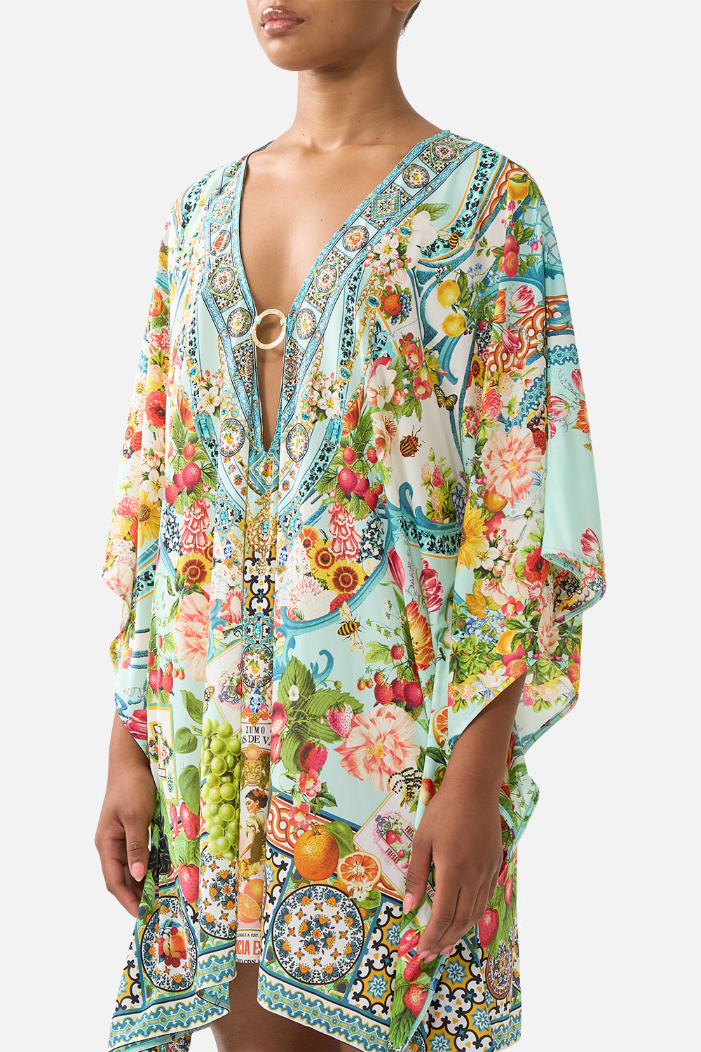 SHORT V NECK KAFTAN W RING FRONT TRIM MAGIC OF THE MERCADO