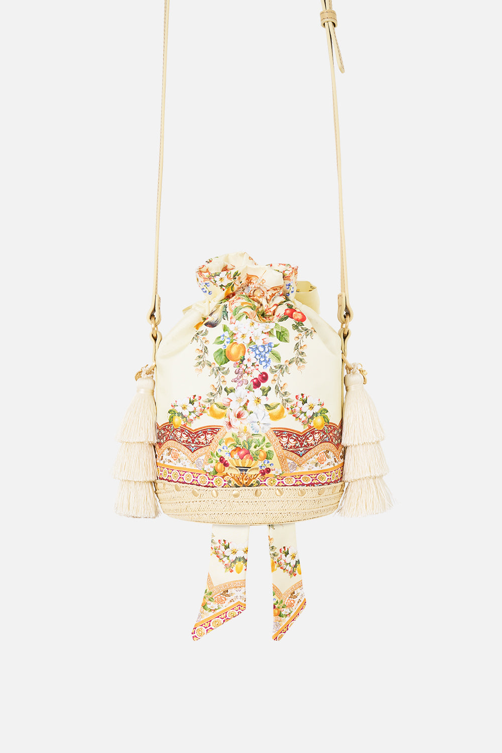 TIE TOP BUCKET BAG WITH TASSELS VA VA VINTAGE