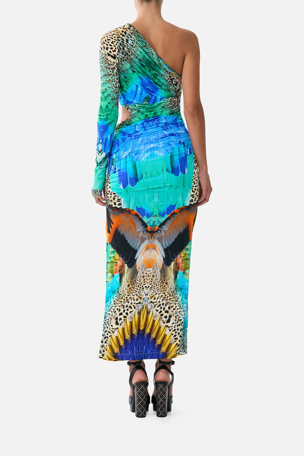 ONE SHOULDER JERSEY CUT OUT DRESS JUNGLE FLIGHT