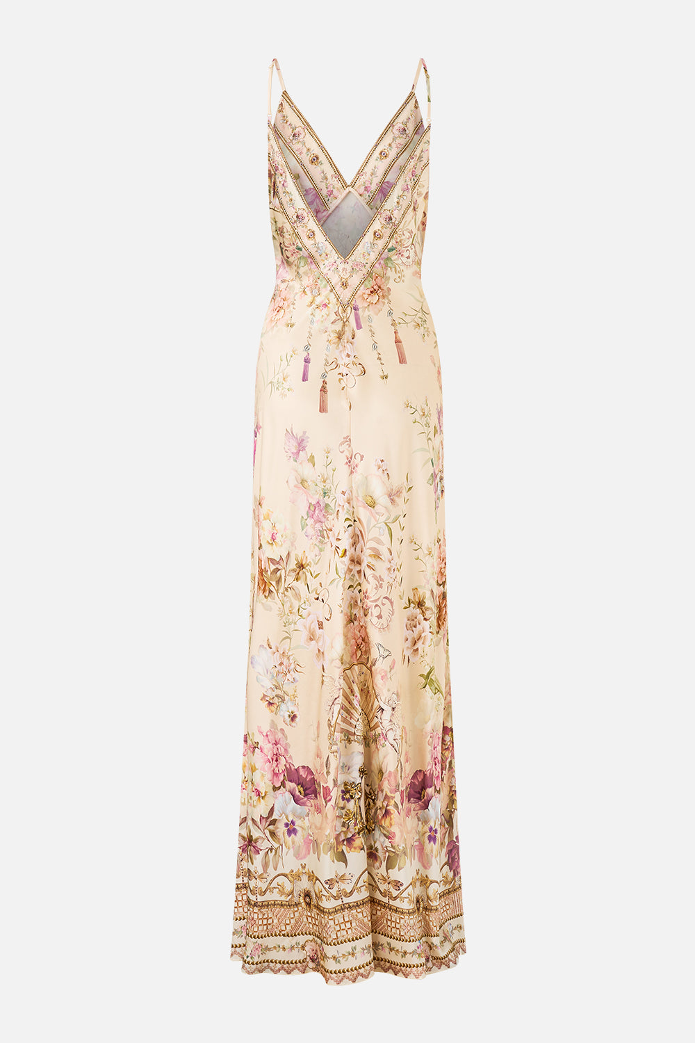 The CAMILLA V NECK FULL LENGTH BIAS SLIP DRESS ADORNED IN ARANJUEZ