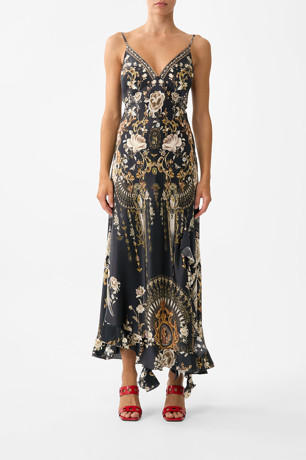 BIAS SLIP DRESS WITH FRILL HEM FLAMENCO FOLKLORE