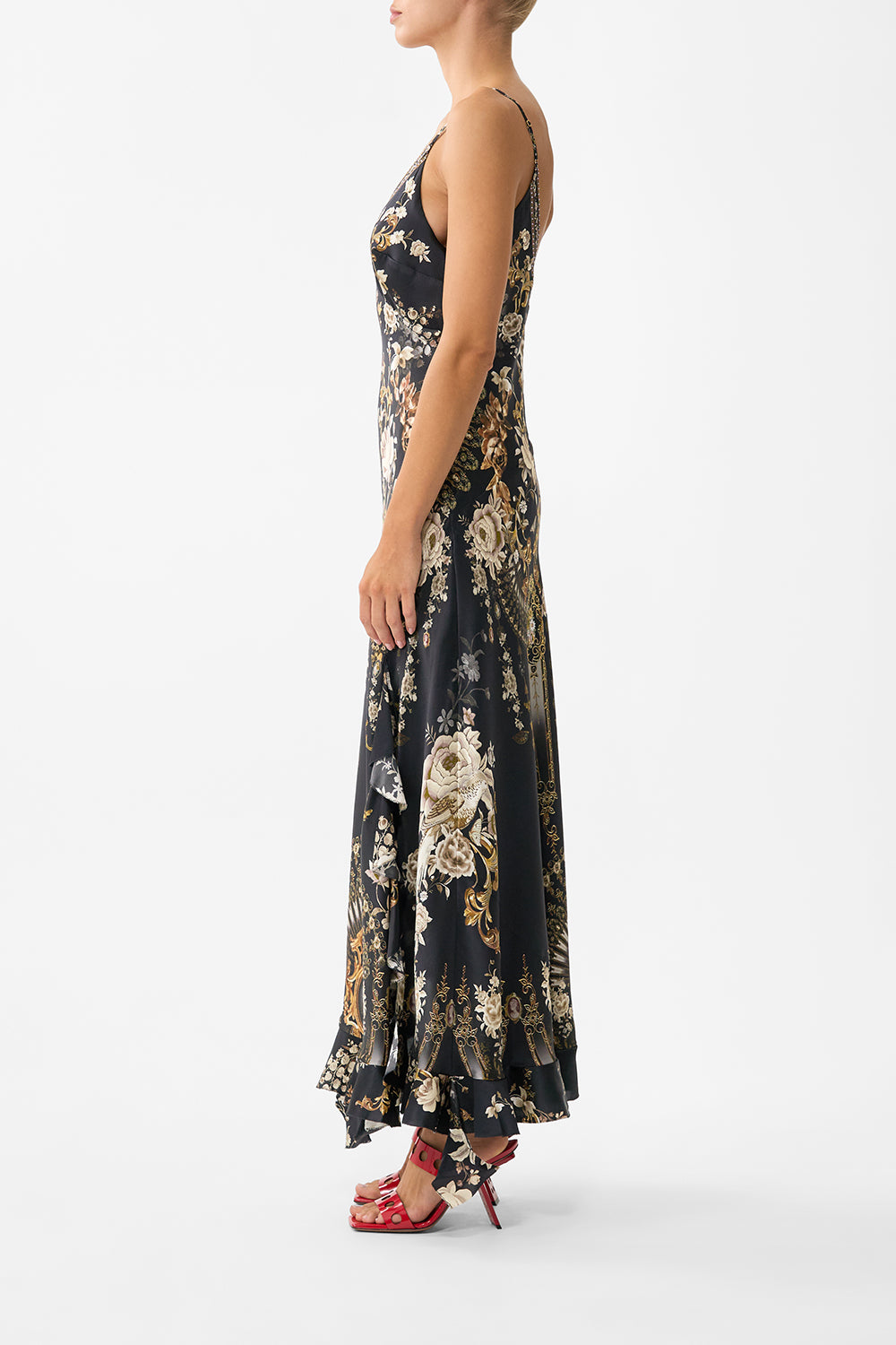 BIAS SLIP DRESS WITH FRILL HEM FLAMENCO FOLKLORE