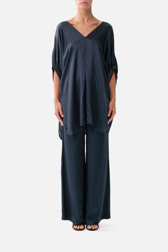 GATHERED CUFF V NECK TOP DAUGHTERS OF DUENDE