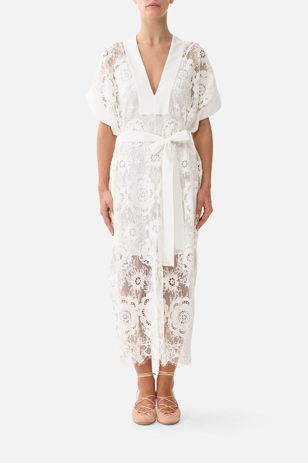 V NECK KAFTAN WITH TIE WAIST CREAM LACE I LEFT MY HEART IN GRANADA