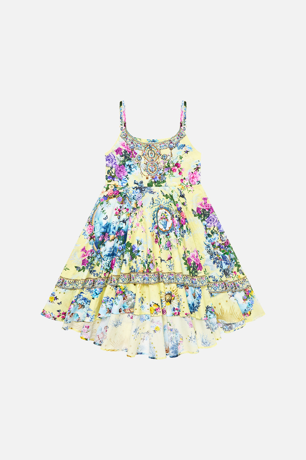 KIDS ROUND NECK LAYERED HIGH LOW DRESS CHINOISERIE CHILD