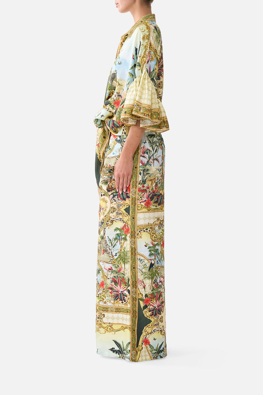 The CAMILLA TIE FRONT SHIRT WITH SLEEVE FRILL WANDERLUST EMPIRE