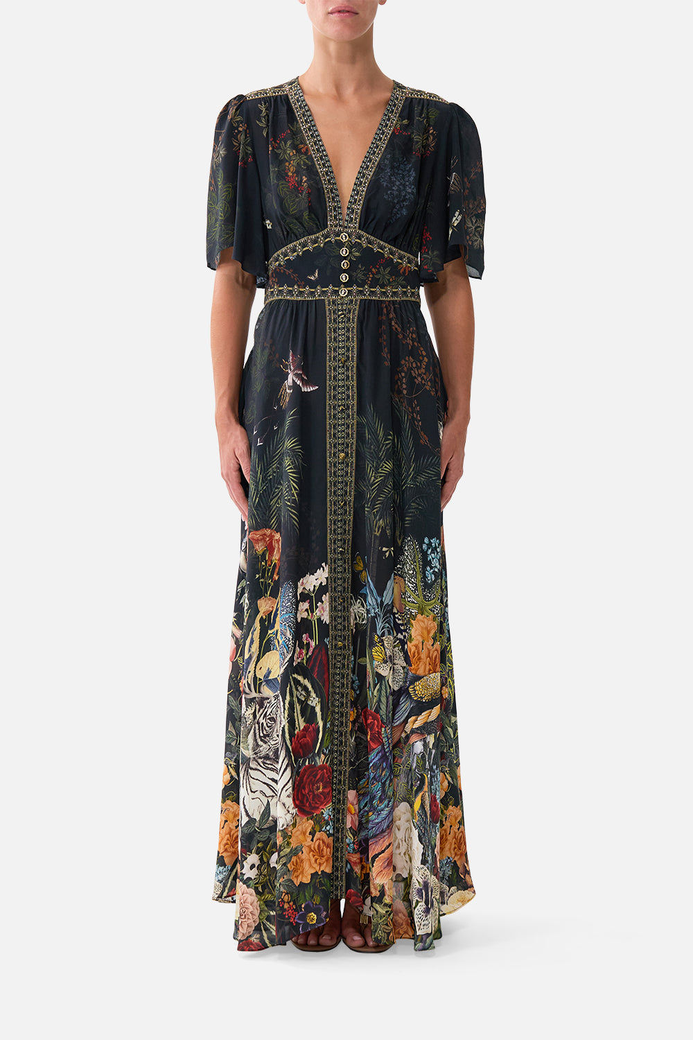 The CAMILLA SHAPED WAISTBAND DRESS WITH FLUTTER SLEEVES PALACE ZOOLOGYPALACE ZOOLOGY
