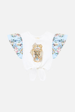 KIDS TIE FRONT CROP TEE WITH FRILL SLEEVE SISI SOCIETY