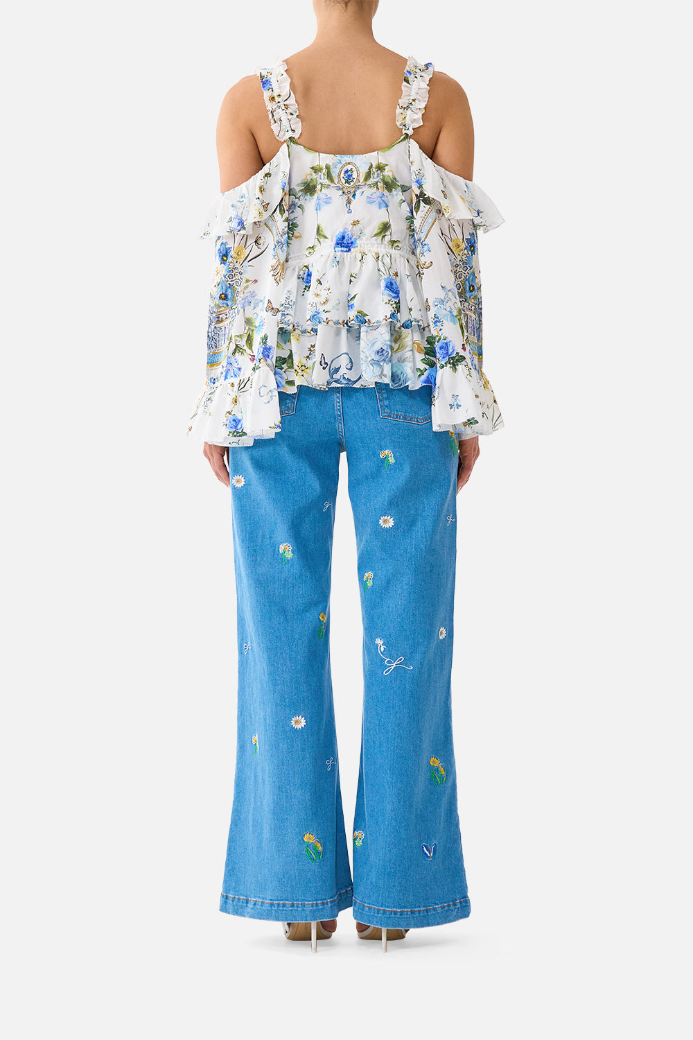 COLD SHOULDER RUFFLE TOP DANDELION SKIES