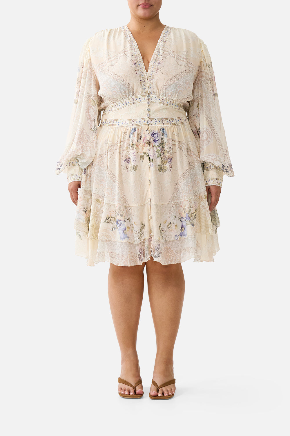 The CAMILLA BUTTON FRONT FRILL DRESS LACED WITH LOVE