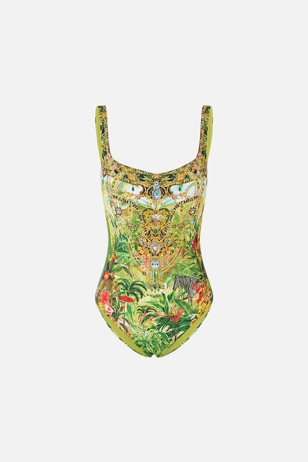 The CAMILLA UNDERWIRE SQUARE NECK ONE PIECE W SCOOP BACK WANDERLUST EMPIRE