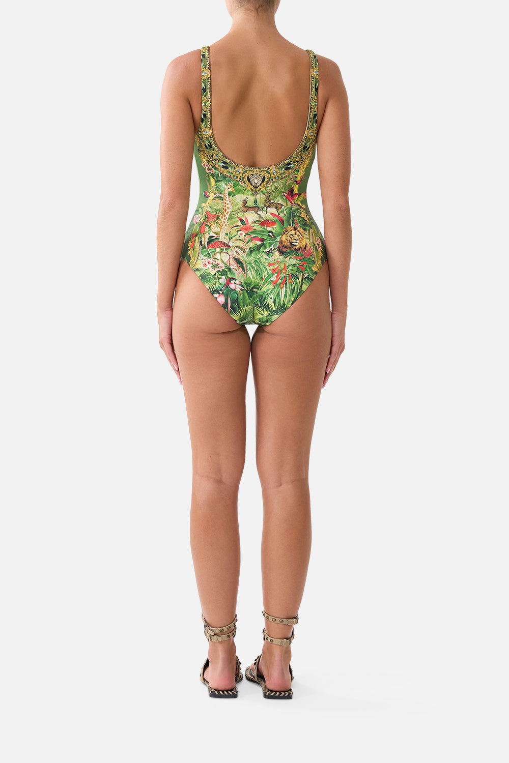 The CAMILLA UNDERWIRE SQUARE NECK ONE PIECE W SCOOP BACK WANDERLUST EMPIRE
