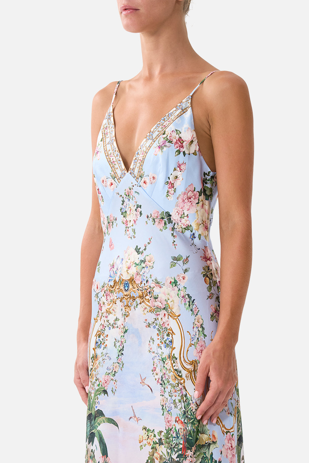V NECK FULL LENGTH BIAS SLIP DRESS SISI SOCIETY