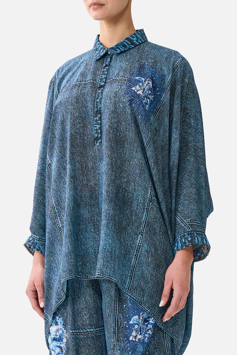 BUTTON UP TOP WITH DRAPED BACK THE PORCELAIN PARLOUR