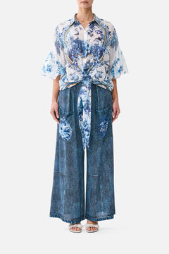 TIE FRONT SHIRT WITH SLEEVE FRILL THE PORCELAIN PARLOUR