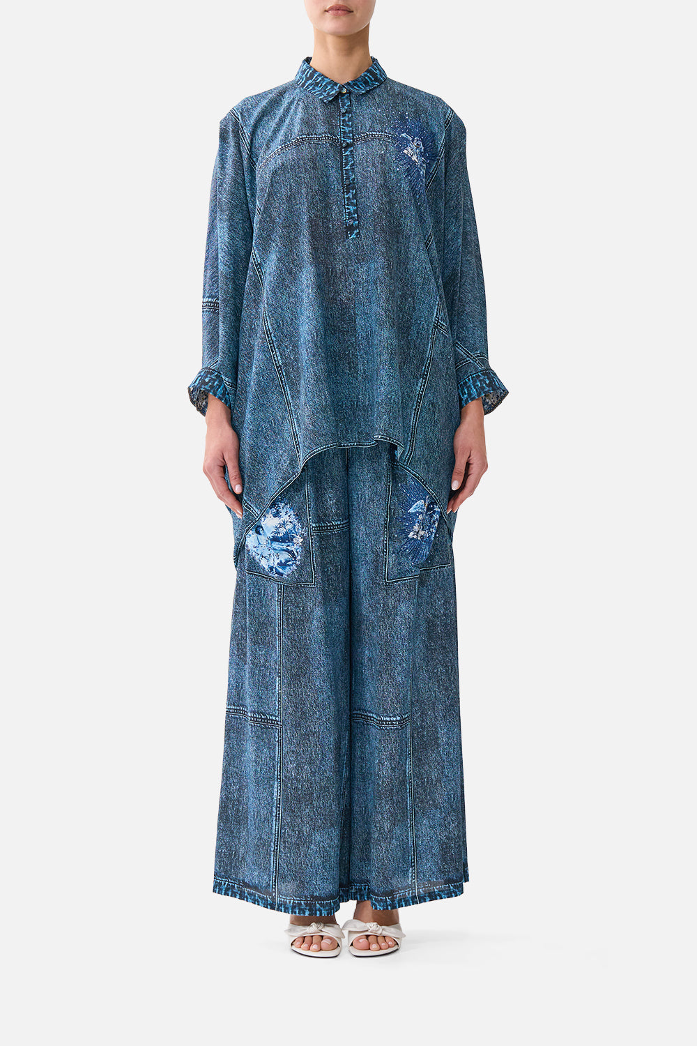 WIDE LEG TROUSER WITH FRONT POCKETS THE PORCELAIN PARLOUR
