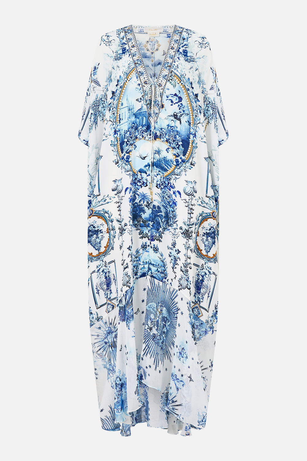 LACE UP KAFTAN WITH HEM RUFFLE THE PORCELAIN PARLOUR