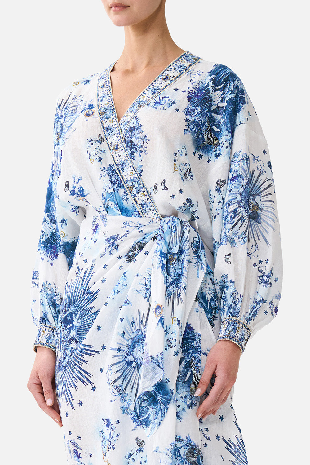 The CAMILLA WRAP MIDI DRESS THE PORCELAIN PARLOUR