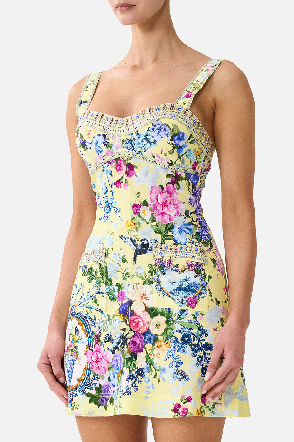 The CAMILLA FITTED SHORT DRESS WITH TOPSTITCHING CHINOISERIE CHILD