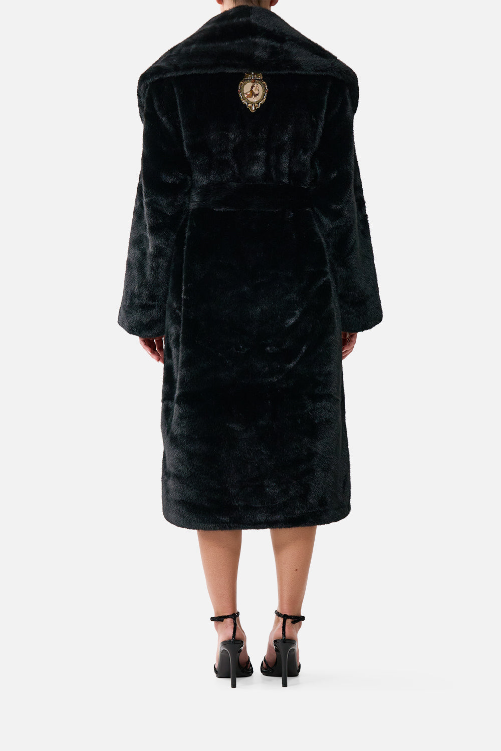 FAUX FUR LONG WRAP COAT NIGHT GARDEN