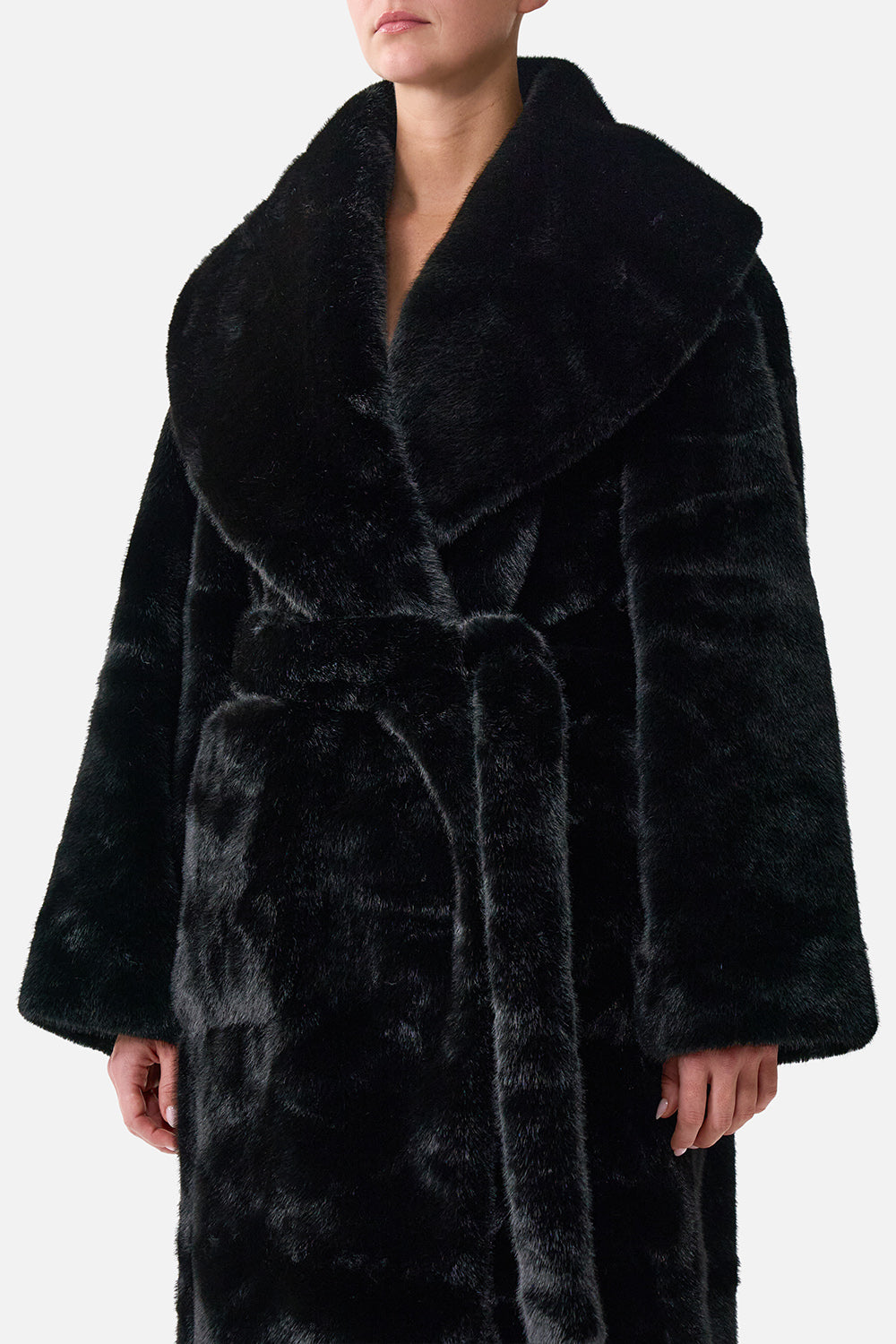 FAUX FUR LONG WRAP COAT NIGHT GARDEN