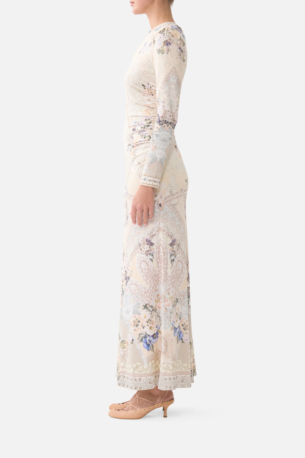 The CAMILLA GATHERED JERSEY LONG DRESS LACED WITH LOVE