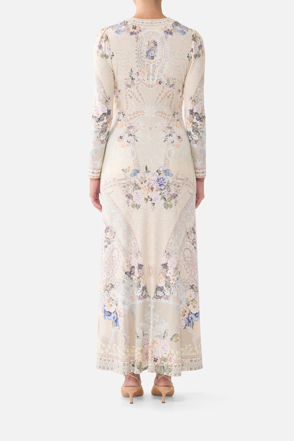 The CAMILLA GATHERED JERSEY LONG DRESS LACED WITH LOVE