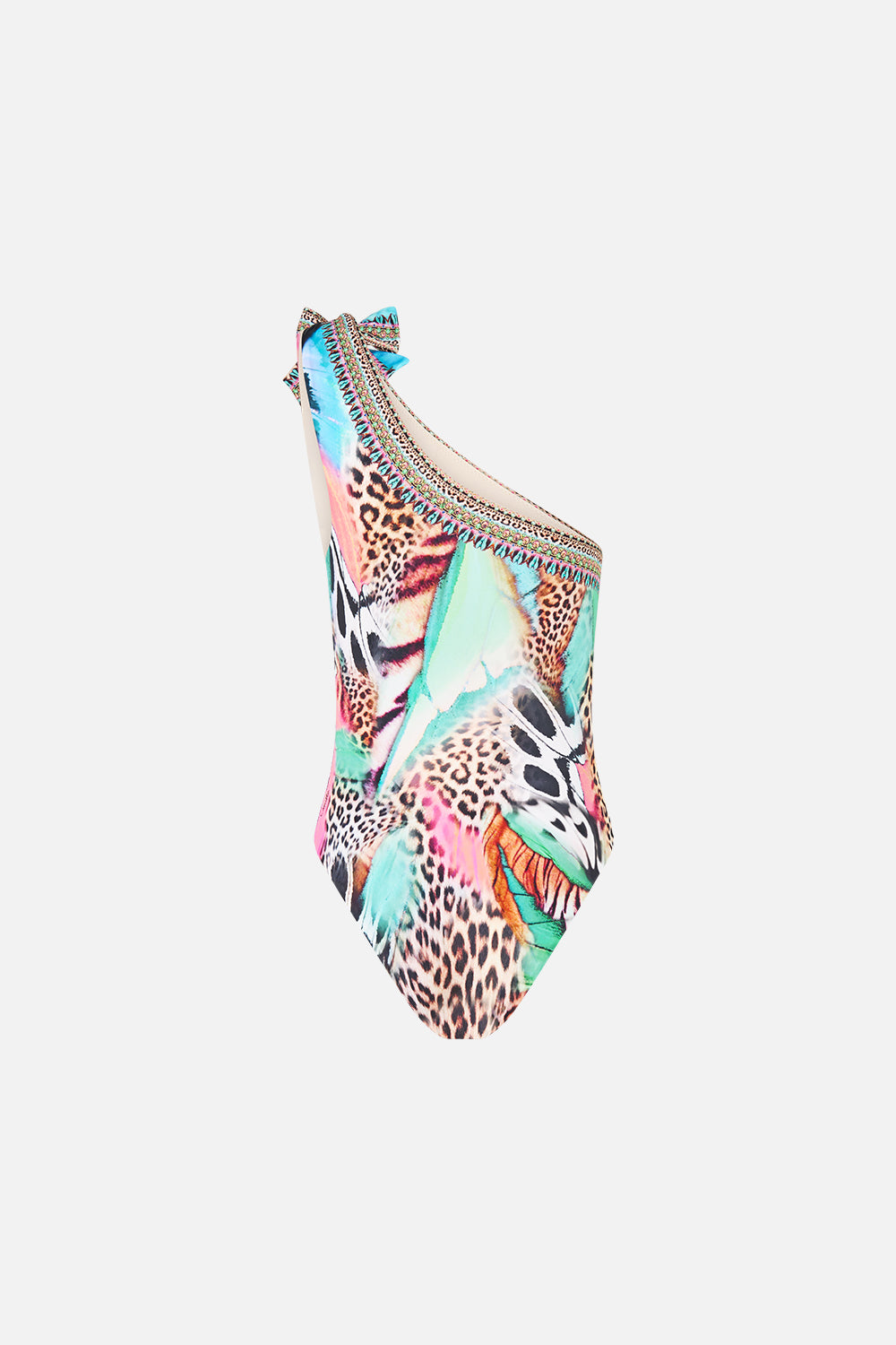 DRAPED ONE SHOULDER ONE PIECE WITH TIE TRIM BUTTERFLY BOHEMIA