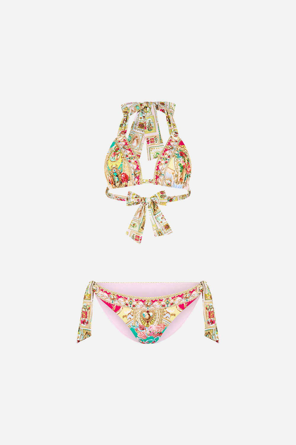 SOFT THICK TIE TRI BIKINI SET WITH EYELET TRIMS PAINTED PRAYERS