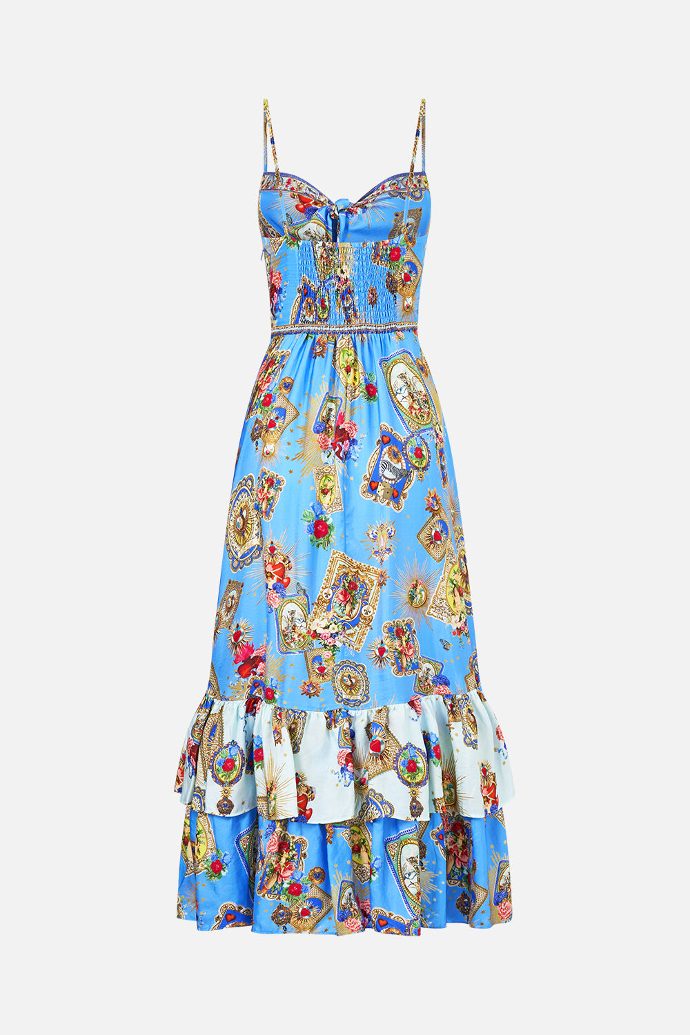 RUFFLE HEM TIE FRONT MIDI DRESS VERSES IN VINTAGE