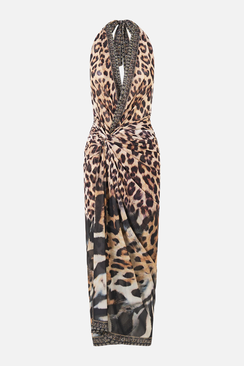 The CAMILLA MESH HALTERNECK RUCHED MIDI DRESS LEOTIGRA LAND