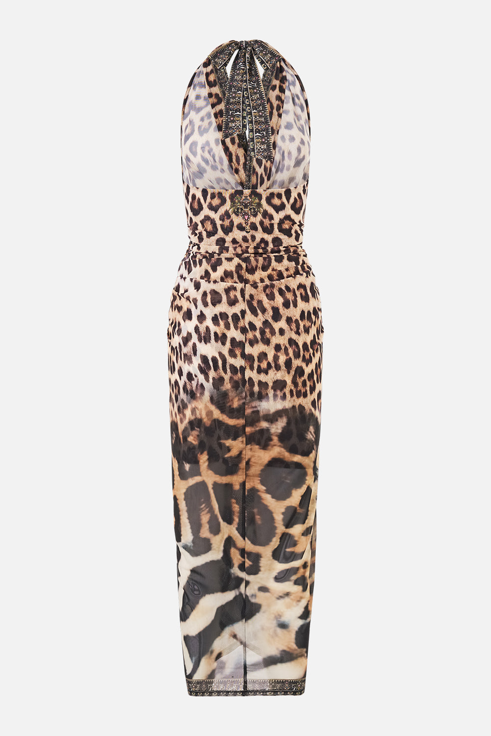 The CAMILLA MESH HALTERNECK RUCHED MIDI DRESS LEOTIGRA LAND