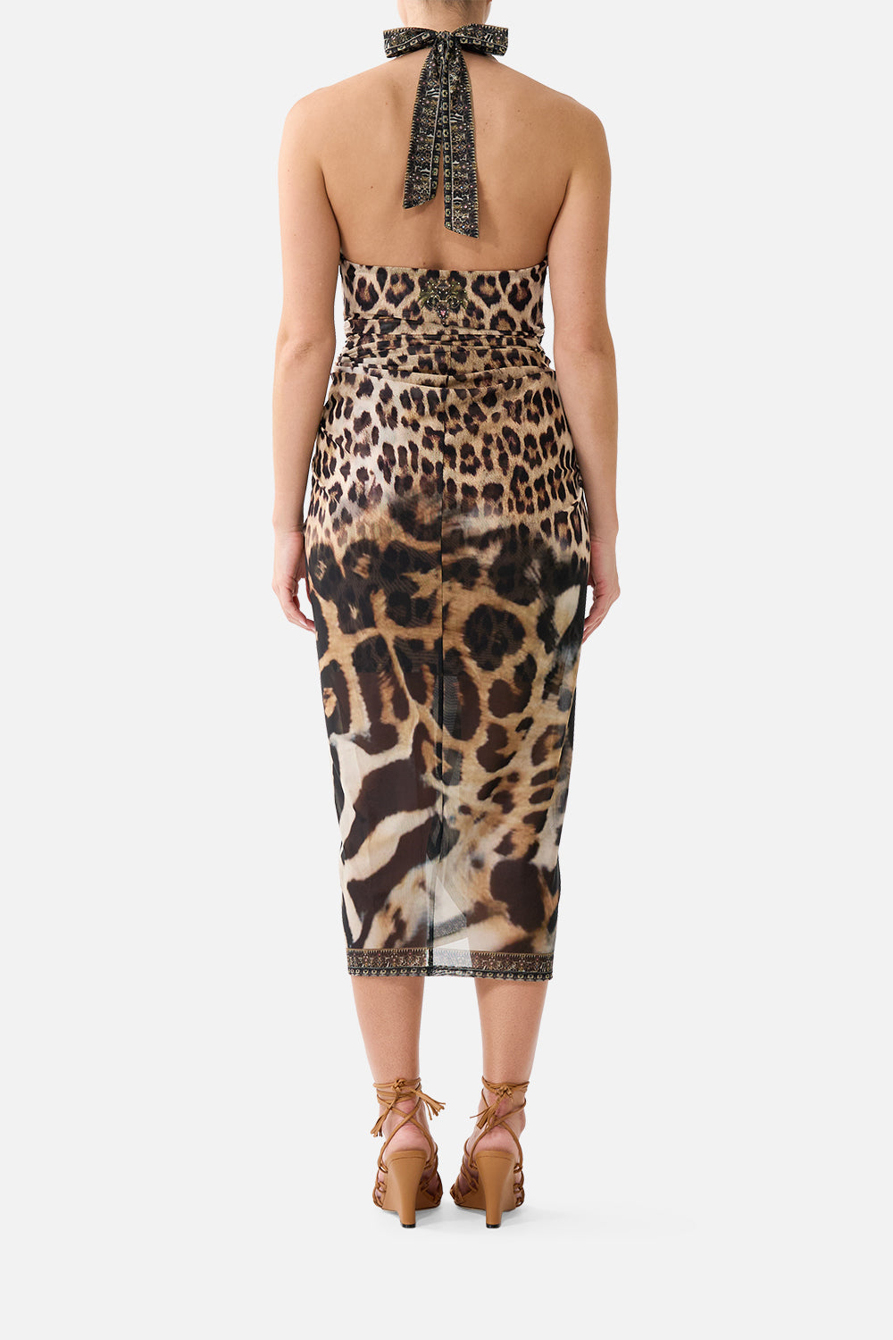The CAMILLA MESH HALTERNECK RUCHED MIDI DRESS LEOTIGRA LAND